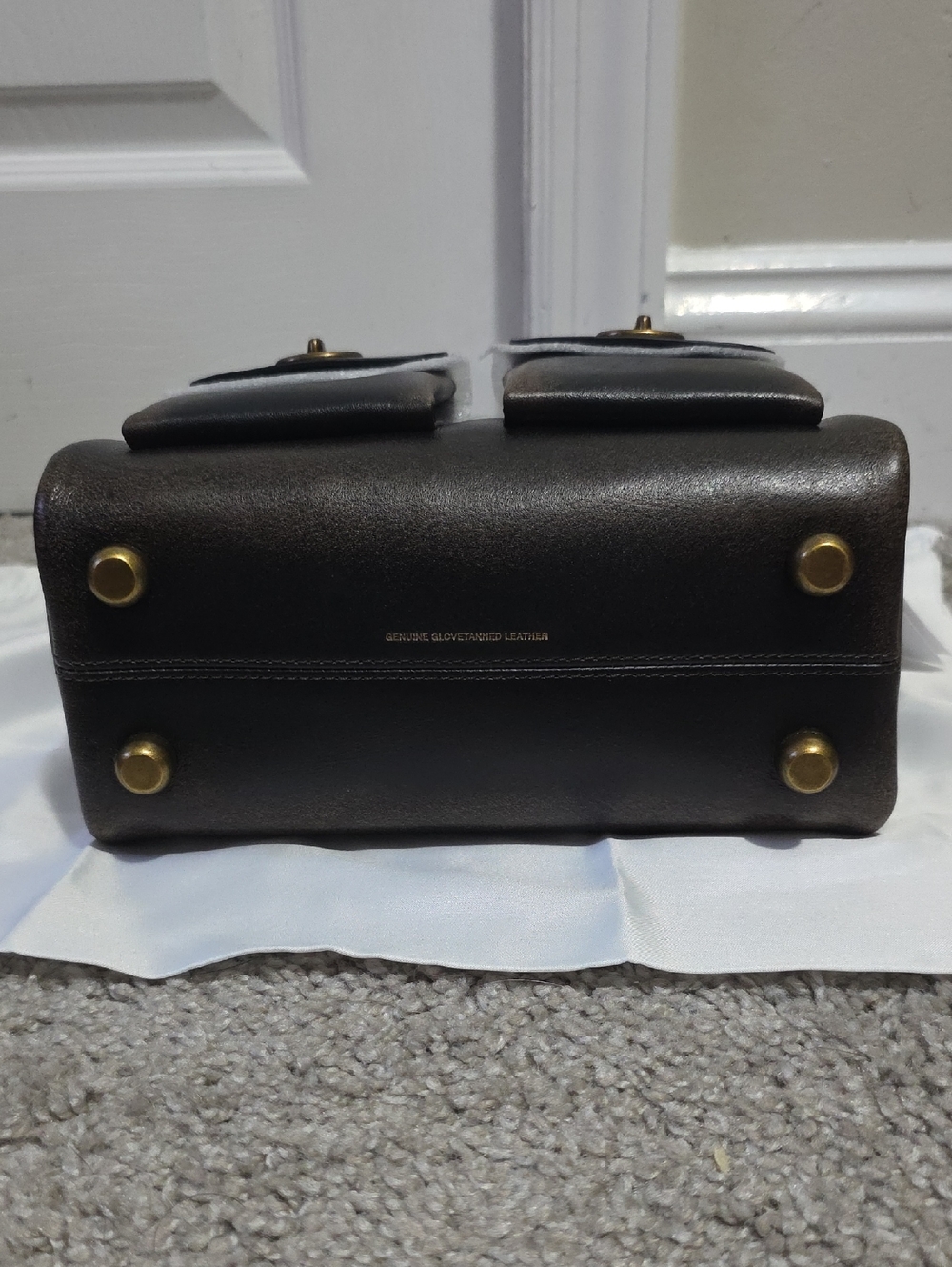 Coach Twin Turnlock 20 Loved Leather Brown and Black Brass Hand Bag - Picture 10 of 16